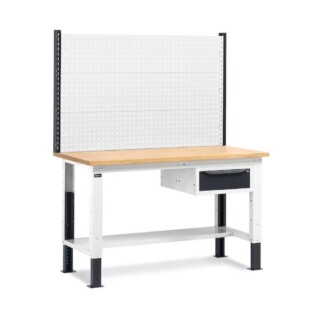 banco da lavoro regolabile in altezza work up work1516 con parete attrezzata e 1 cassetto