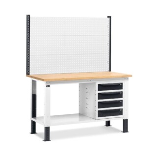 banco da lavoro regolabile in altezza work up work1518 con parete attrezzata e 4 cassetti