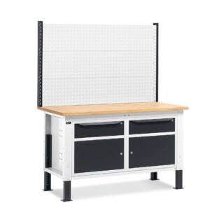 banco da lavoro regolabile in altezza work up work1526 con parete attrezzata e 2 armadi con porta parziale e 1 cassetto