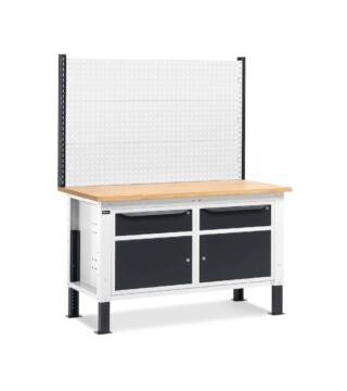 banco da lavoro regolabile in altezza work up work1526 con parete attrezzata e 2 armadi con porta parziale e 1 cassetto