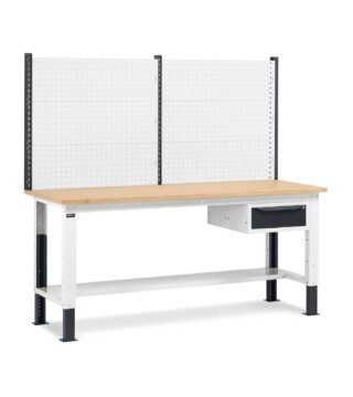 banco da lavoro regolabile in altezza work up work2018 con parete attrezzata e 1 cassetto