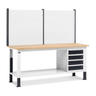 banco da lavoro regolabile in altezza work up work2020 con parete attrezzata e 4 cassetti