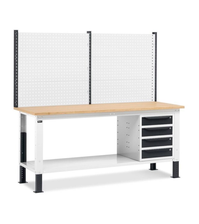 banco da lavoro regolabile in altezza work up work2020 con parete attrezzata e 4 cassetti