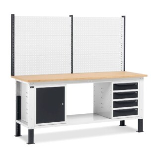 banco da lavoro regolabile in altezza work up work2022 con parete attrezzata 4 cassetti e 1 armadio con porta
