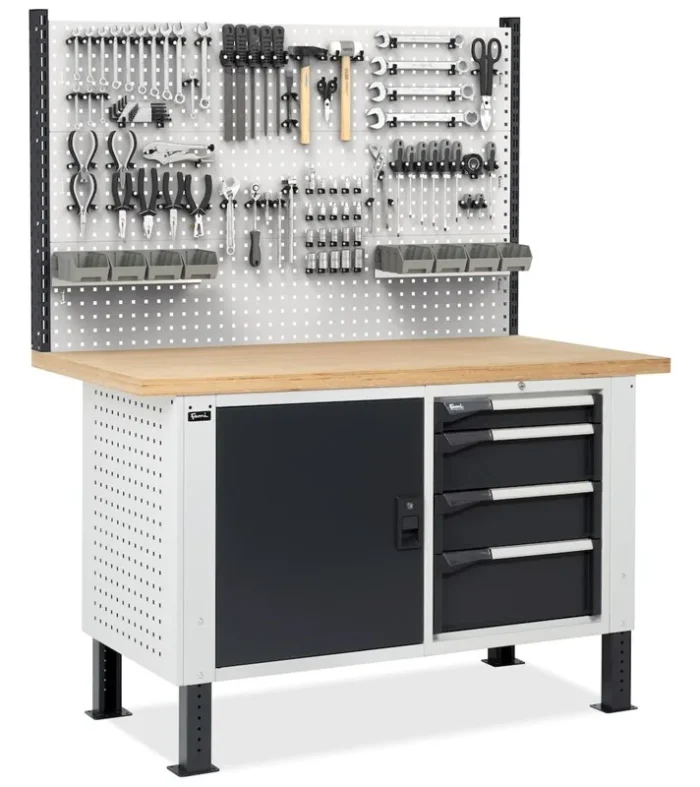 Banco da Lavoro con 4 Cassetti, Anta e Parete - immagine 1