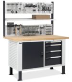 Banco da Lavoro con 4 Cassetti, Anta e Parete - immagine 2