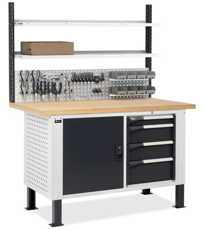 Banco da Lavoro con 4 Cassetti, Anta e Parete - immagine 3