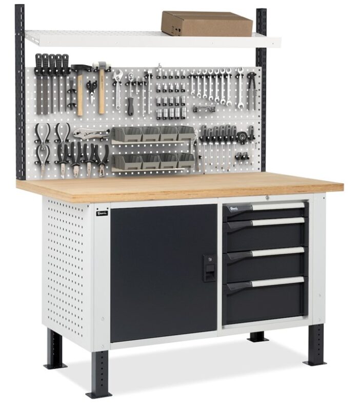 Banco da Lavoro con 4 Cassetti, Anta e Parete - immagine 5