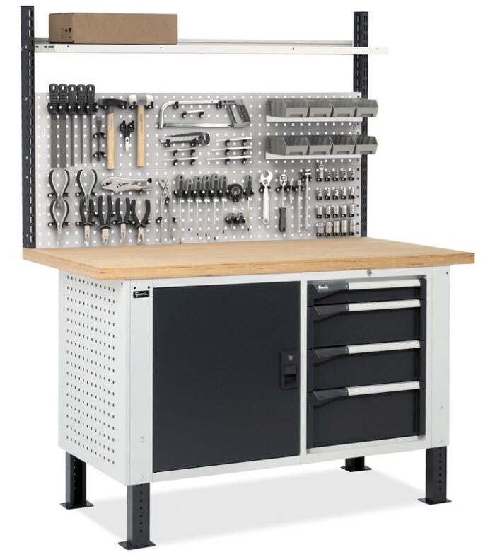 Banco da Lavoro con 4 Cassetti, Anta e Parete - immagine 6