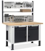 Banco da Lavoro con 2 Cassetti e 2 Vani e Parete - immagine 2