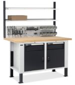 Banco da Lavoro con 2 Cassetti e 2 Vani e Parete - immagine 3