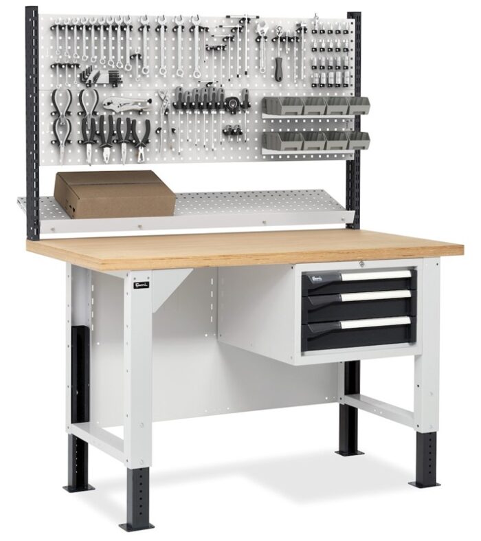 Banco da Lavoro con 3 Cassetti e Parete - immagine 4