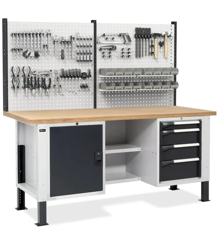 Banco da Lavoro con 4 Cassetti, 1 Vano e Parete - immagine 1