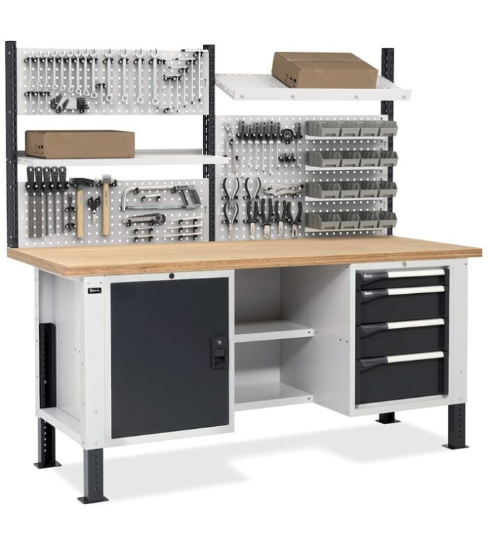 Banco da Lavoro con 4 Cassetti, 1 Vano e Parete - immagine 2