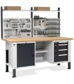 Banco da Lavoro con 4 Cassetti, 1 Vano e Parete - immagine 4