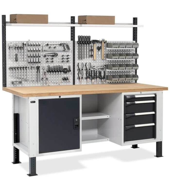 Banco da Lavoro con 4 Cassetti, 1 Vano e Parete - immagine 4