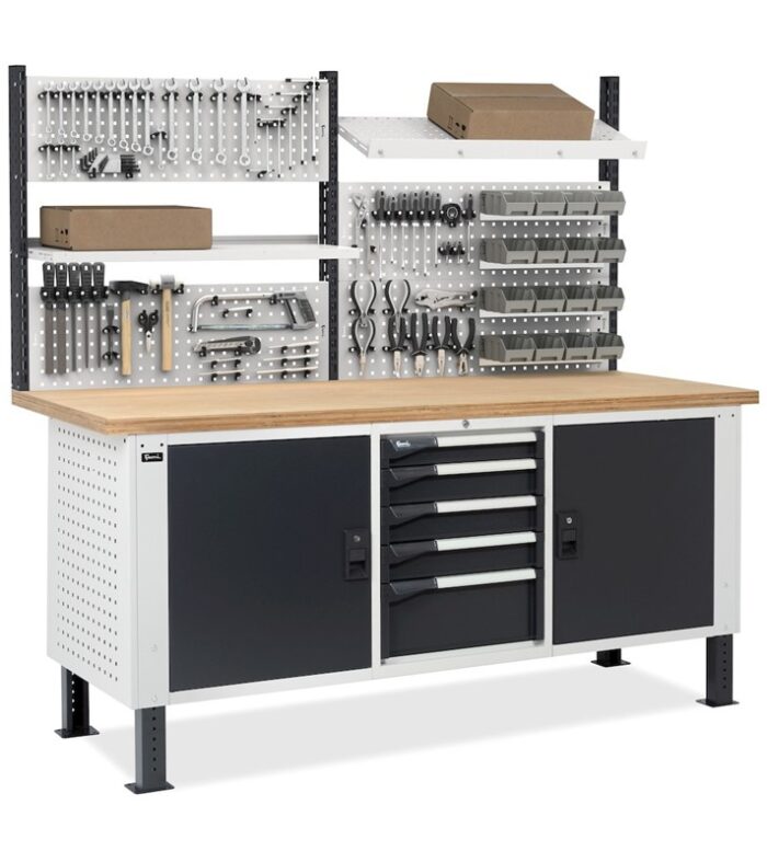 Banco da Lavoro con 5 Cassetti, 2 Vani e Parete - immagine 2