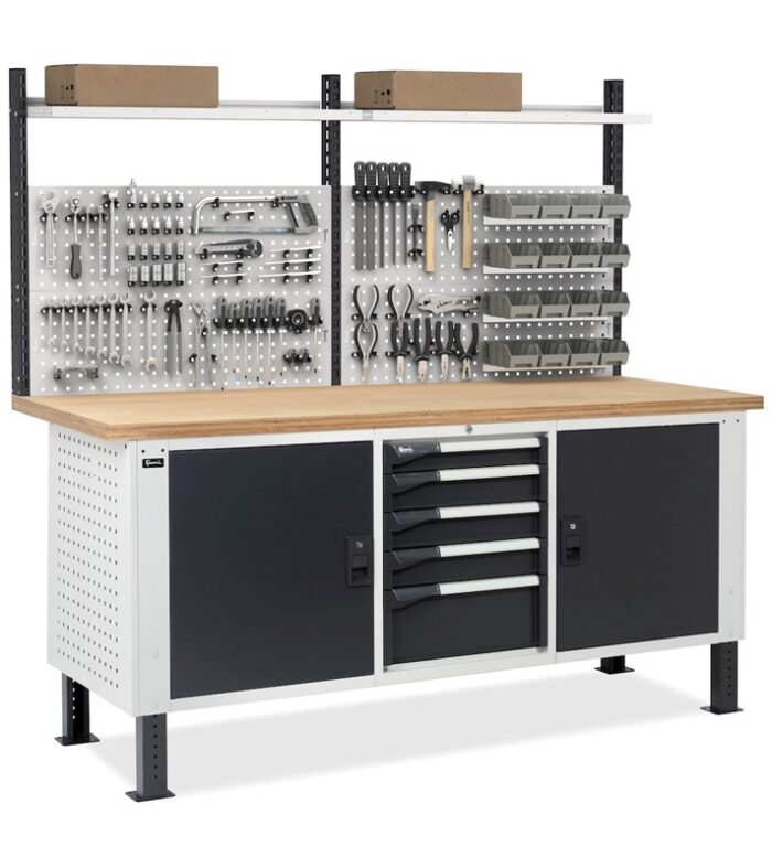 Banco da Lavoro con 5 Cassetti, 2 Vani e Parete - immagine 4