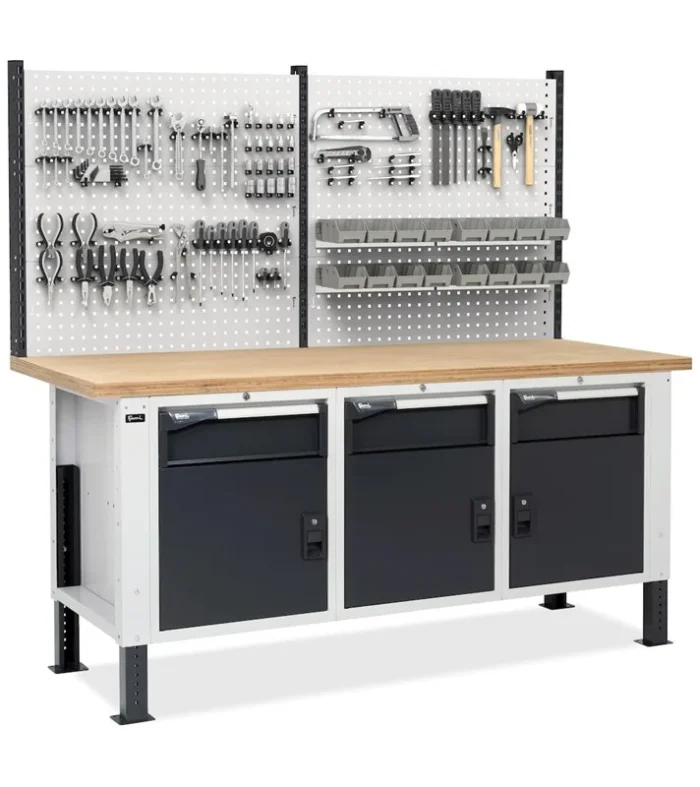 Banco da Lavoro con 3 Cassetti + 3 Vani e Parete - immagine 1