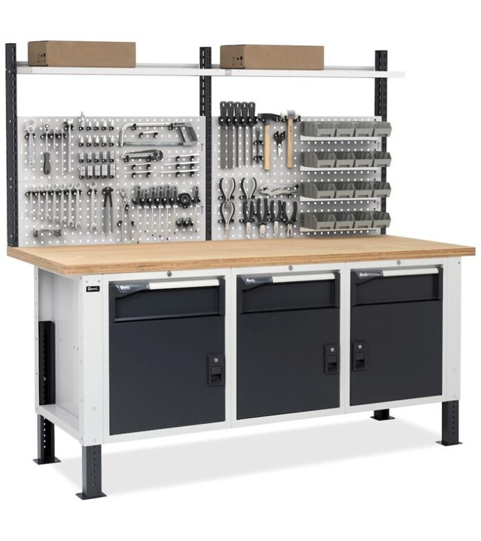 Banco da Lavoro con 3 Cassetti + 3 Vani e Parete - immagine 4