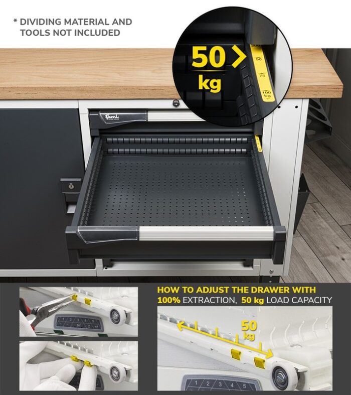 Banco da Lavoro 2m con 3 Cassetti e Parete - immagine 6