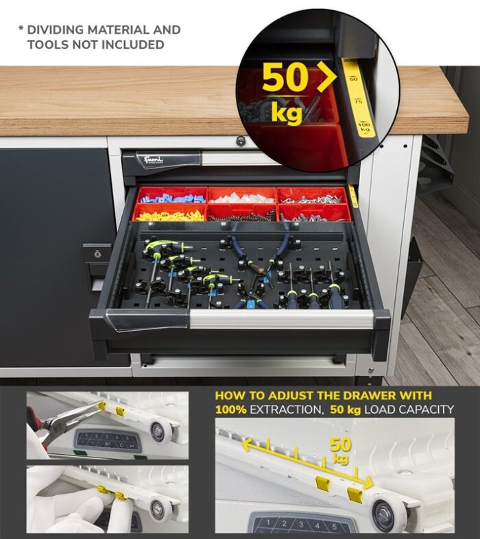 Banco da Lavoro 2m con 3 Cassetti e Parete - immagine 11