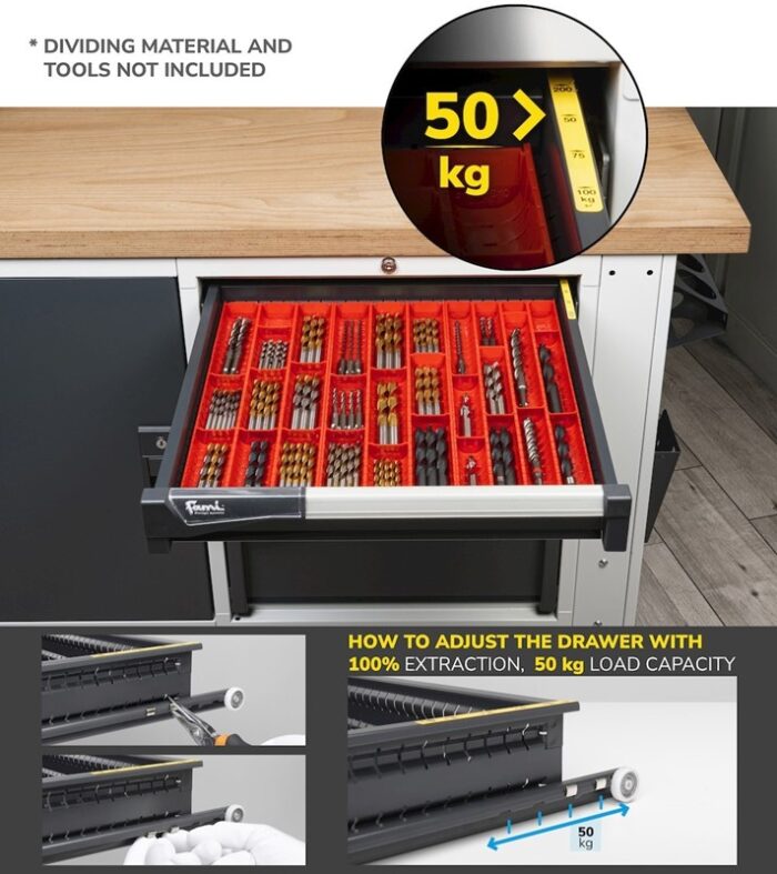 Banco da Lavoro Master Br con Piano in Multiplex con 4 Cassetti L=2000mm - immagine 3