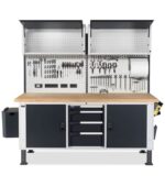 Banco da Lavoro Attrezzato con 4 Cassetti + 2 Armadietti e Pensili L=2000 mm - immagine 3