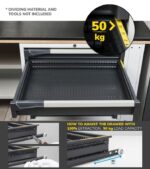 Banco da Lavoro Attrezzato con 8 Cassetti + 2 Armadietti e Pensili L=3000 mm - immagine 10