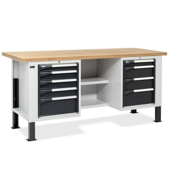 Banco da Lavoro con Piano in Multiplex - 1 Ripiano e 9 Cassetti L=2000 mm - immagine 1