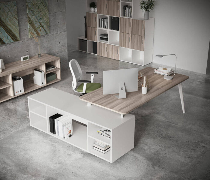 Scrivania Sagomata Rhea 228x190 cm con Mobile di Servizio - immagine 3