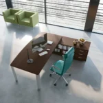 Scrivania Sagomata Cubo 229x200 cm con Mobile di Servizio e Cassettiera