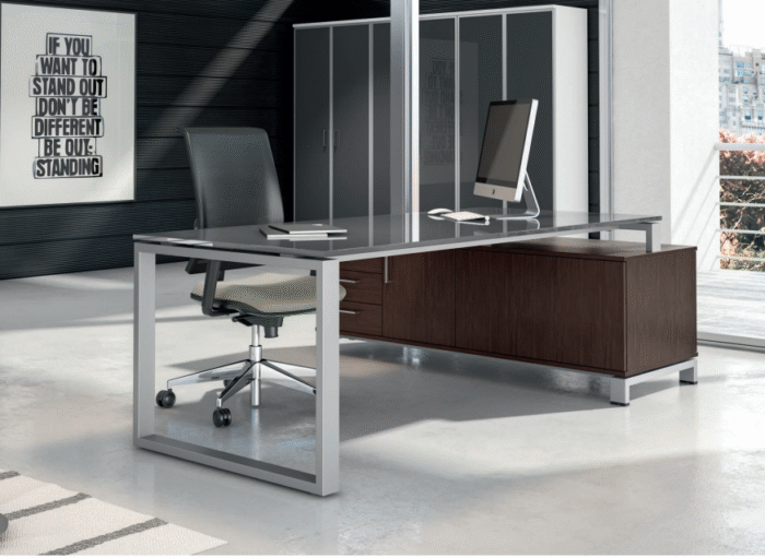 Scrivania Stratos in Cristallo 227x167 cm con Mobile di Servizio - immagine 3