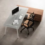 Scrivania in Cristallo Rhea 228x180 con Mobile e Cassettiera