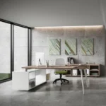 Scrivania Sagomata Rhea 228x190 cm con Mobile di Servizio