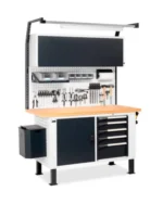 Banco da Lavoro Attrezzato con 5 Cassetti + 1 Armadietto e Mensola L=1500mm