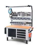 Banco da Lavoro con Mensola e Parete Attrezzata + Piano in Multiplex L=1500mm