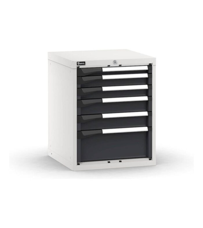 Blocco cassettiera da banco 6 cassetti 1x50 2x75 2x100 1x200, L561 x P573 x H700 mm - immagine 1