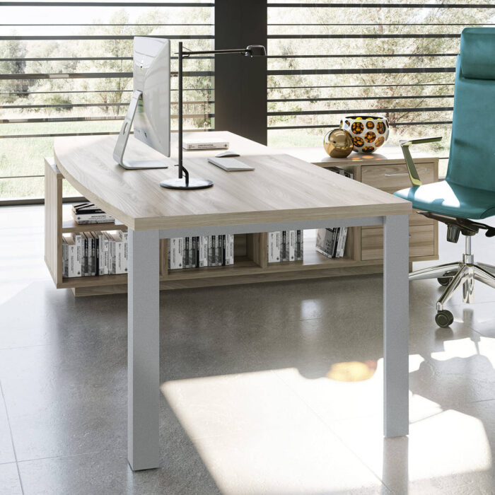 Scrivania Sagomata Cubo 229x200 cm con Mobile di Servizio e Cassettiera - immagine 3