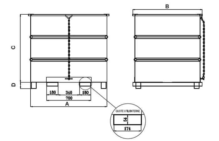 Contenitore Ribaltabile per Forche Rotanti con Coperchio e Ruote - immagine 3
