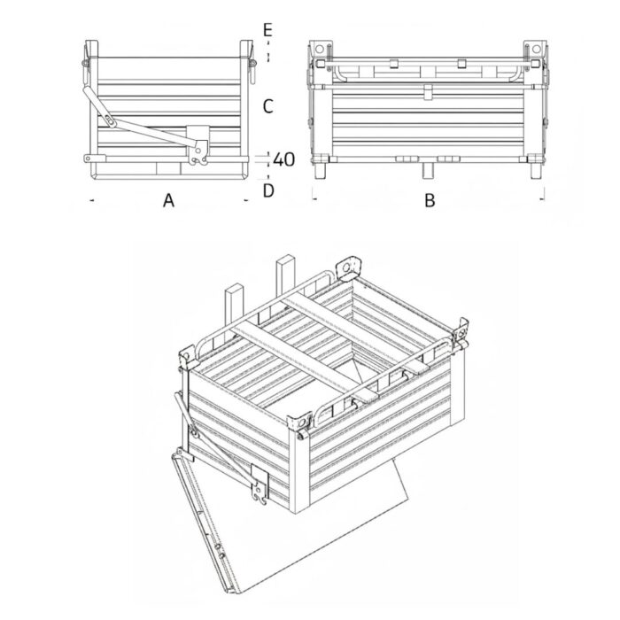 Contenitore con Fondo Apribile, Unico Fondello 1000 x 800 x 650 mm - immagine 2
