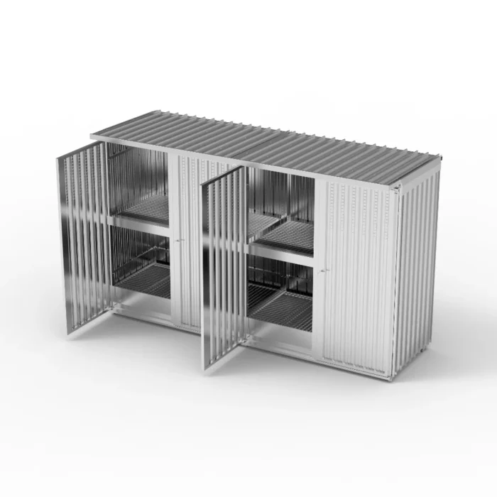 Container Modulare 2 Moduli con Vasca di Raccolta 2700 L per 8 Ibc con Porte Battenti - immagine 1