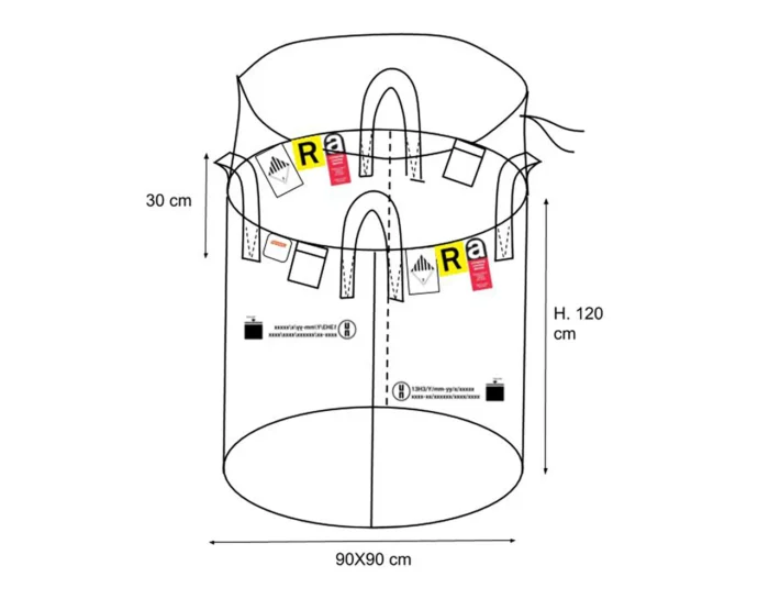 bbt47b Big Bag per Rifiuti Pericolosi e Amianto Omologato UN 13H3/Y 90×90×120 - Portata 1500 Kg - immagine 1