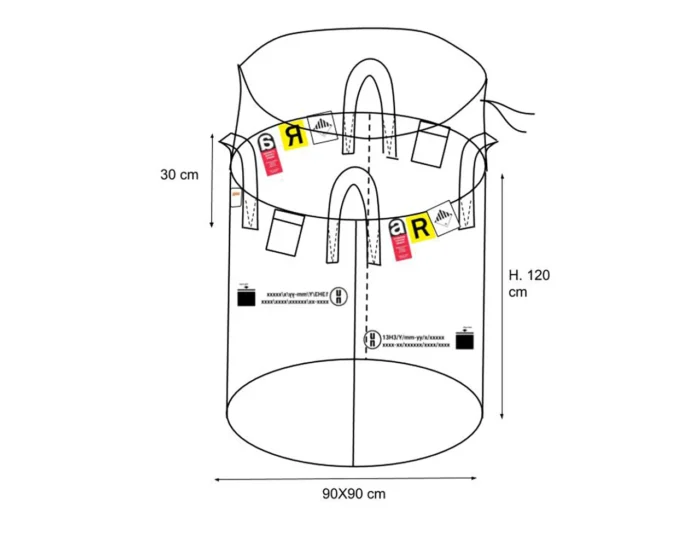 bbtinb Big Bag per Rifiuti Pericolosi e Amianto Omologato UN 13H3/Y 90×90×120 - Portata 1000 Kg - immagine 1