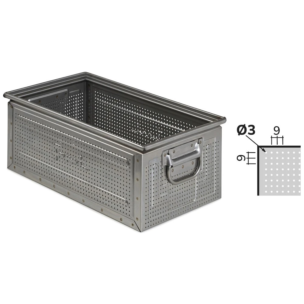 FLA65100AZZ-1 Cassetta in Acciaio Inox Forata, Foro 3 mm Mis. 272-4, L480 x P315 x H200 - immagine 1