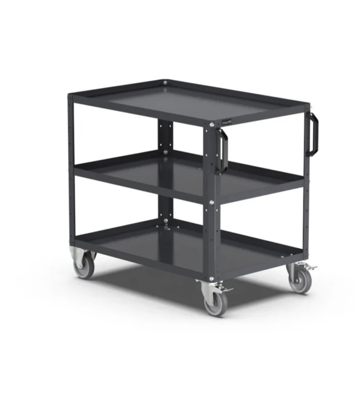 Carrello per officina a 3 ripiani con bordo rialzato, portata 330 kg - immagine 1