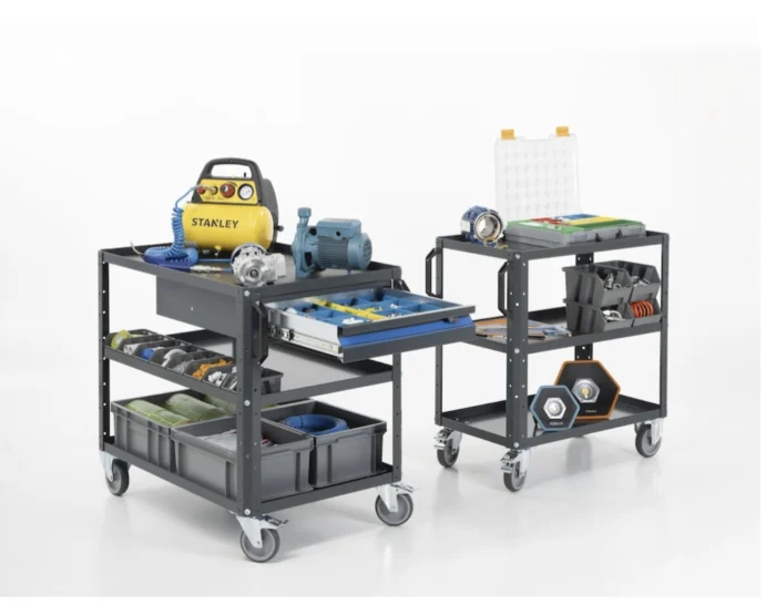 Carrello per officina a 3 ripiani con bordo rialzato, portata 330 kg - immagine 2